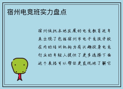 宿州电竞班实力盘点